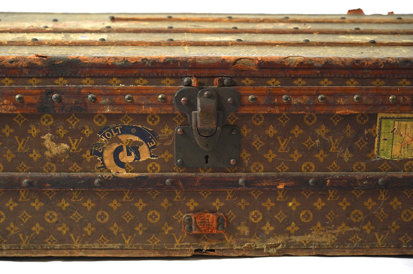 A Louis Vuitton steamer trunk, with original compartmented inner tray, 112cm wide, 56cm deep, 35cm high